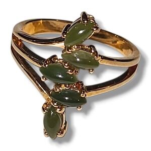 Vintage 18K HGE Genuine Nephrite Jade Ring 5 Stone Green Openwork Statement Sz10